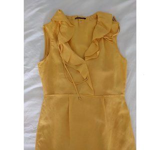 ELIE TAHARI Monica Yellow Linen Viscose Ruffle V-Neck Sheath Dress Slip 6 Small